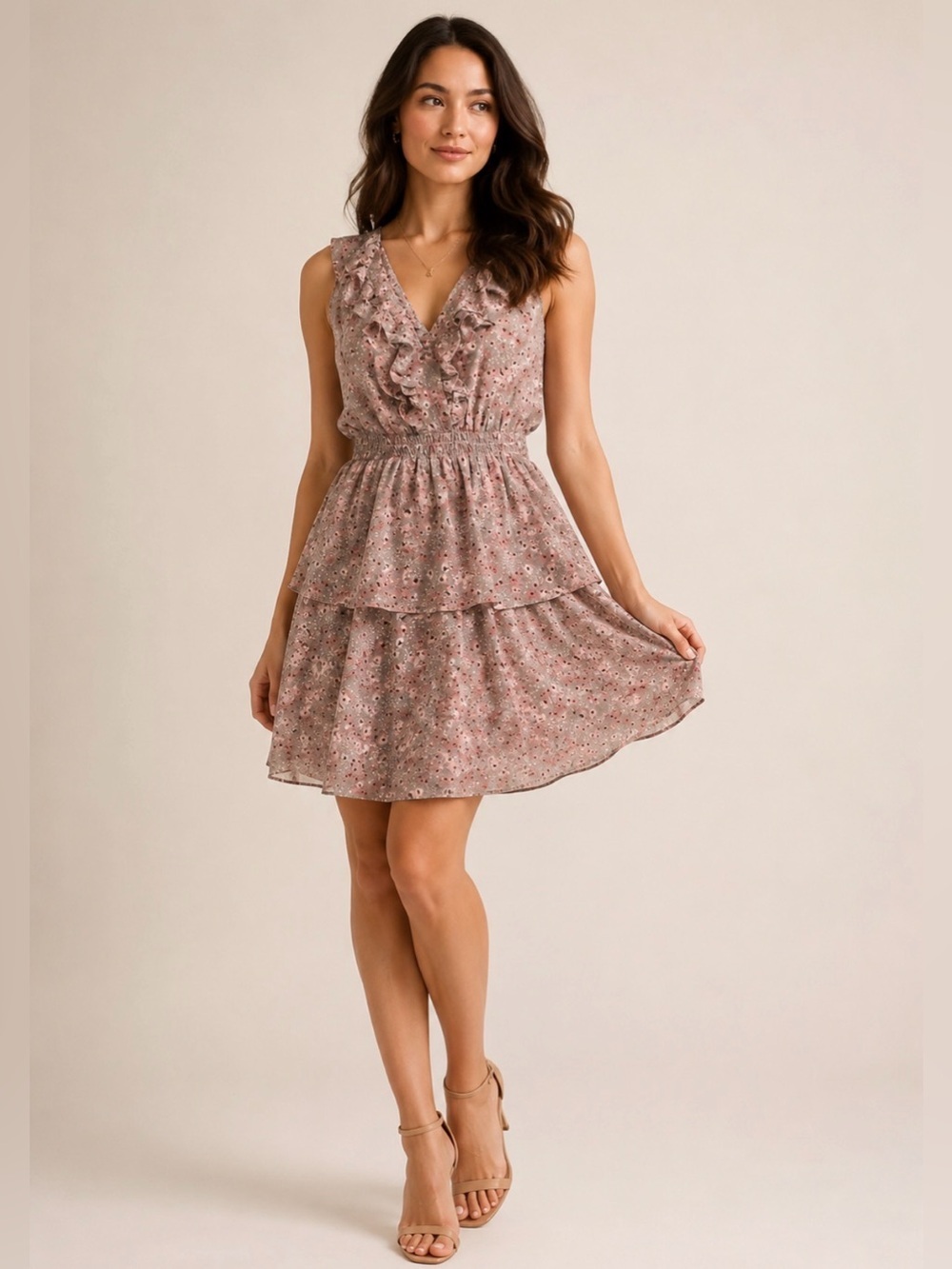 Perfectly Priscilla Boutique Mini Dress With A Green Pink Floral Pattern Size M - Picture 2 of 14